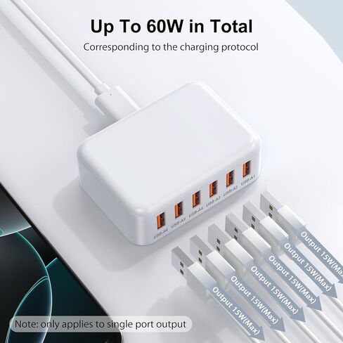 USB Charger Block, 100W 8 Port USB Charging Station for Multiple Devices, QC 18W Fast Charging Hub Power Strip Adapter for iPhone 16 15 14 13, iPad Pro, Galaxy, Note, LG HTC and More, 5ft Cord in Saudi Arabia