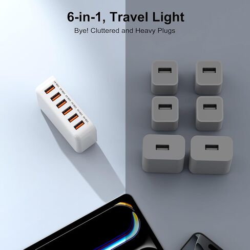USB Charger Block, 100W 8 Port USB Charging Station for Multiple Devices, QC 18W Fast Charging Hub Power Strip Adapter for iPhone 16 15 14 13, iPad Pro, Galaxy, Note, LG HTC and More, 5ft Cord in Saudi Arabia