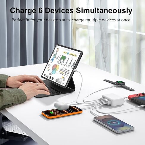USB Charger Block, 100W 8 Port USB Charging Station for Multiple Devices, QC 18W Fast Charging Hub Power Strip Adapter for iPhone 16 15 14 13, iPad Pro, Galaxy, Note, LG HTC and More, 5ft Cord in Saudi Arabia
