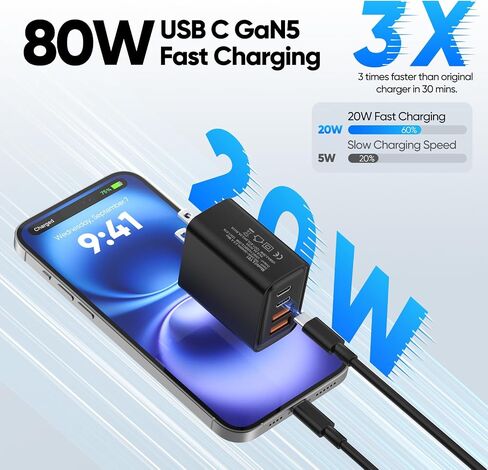 [2-pack] شاحن الجدار USB C ، كتلة شحن سريعة من النوع C ، مكعب شحن USBC Multiport PD و QC مع كبلات C إلى CALS من 6 قدم إلى C من iPhone 15/14/13/11/11/PRO MAX/XS/XR ، IPAD ، Samsung in Saudi Arabia