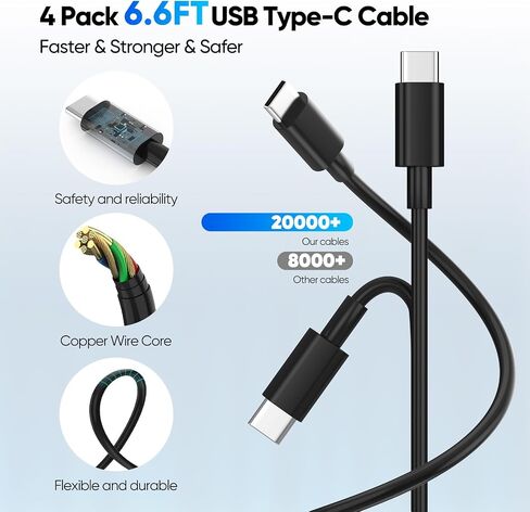 [2-pack] شاحن الجدار USB C ، كتلة شحن سريعة من النوع C ، مكعب شحن USBC Multiport PD و QC مع كبلات C إلى CALS من 6 قدم إلى C من iPhone 15/14/13/11/11/PRO MAX/XS/XR ، IPAD ، Samsung in Saudi Arabia