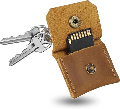 Jack&Chris Genuine Leather SD Card Holder Keychain, Anti-Shock Anti-Dust SD Card Case, Portable Camera Accessories for SD CF CFexpress Micro SD Nano SIM and Micro SIM Cards, Red Brown 2 PACKS in Kuwait