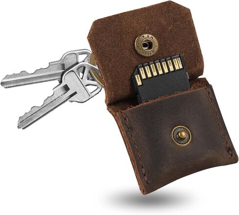 Jack&Chris Genuine Leather SD Card Holder Keychain, Anti-Shock Anti-Dust SD Card Case, Portable Camera Accessories for SD CF CFexpress Micro SD Nano SIM and Micro SIM Cards, Red Brown 2 PACKS in Kuwait