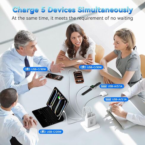 USB C Block Fast Charger Block ، 60W 5-Port USB C Clocks Wall Clocks ، Type C Charger Charger Fast Charging Brick ، ​​3USB C+2USB A PD & QC3.0 Multiport Charger for iPhone 16/15/14/13 PRO MAX ، IPAD ، GALAXY-WHITE in Kuwait