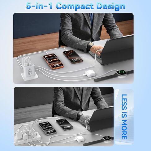 USB C Block Fast Charger Block ، 60W 5-Port USB C Clocks Wall Clocks ، Type C Charger Charger Fast Charging Brick ، ​​3USB C+2USB A PD & QC3.0 Multiport Charger for iPhone 16/15/14/13 PRO MAX ، IPAD ، GALAXY-WHITE in Kuwait