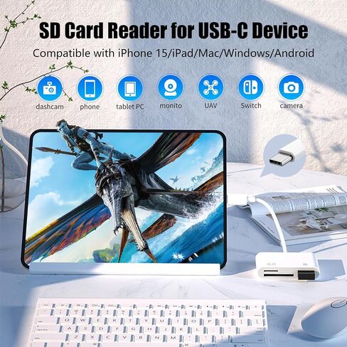 Maxrenard SD Card Reader لأجهزة iPhone iPad ، محول كاميرا USB C & Micro USB المزدوج ، قارئ بطاقة الذاكرة للكاميرا الرقمية إلى أجهزة iPhone/Macbook/USB C ، دعم SD/TF/SIM CARD in Kuwait