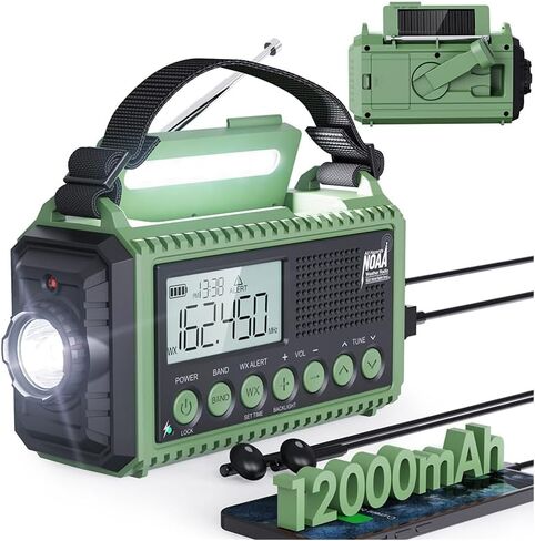 راديو الطقس الطارئ ، راديو AM/FM/SW NOAA المحمول ، تنبيه تلقائي ، مدته 12000 مللي أمبير في وقت التشغيل ، وقت تشغيل 130 ساعة ، شاشة LCD ، SOS بصوت عال ، مصباح ، شاحن الهاتف ، راديو يدوية الشمسية لحالة الطوارئ/الخارج in Kuwait