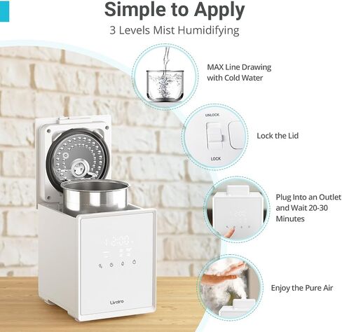 Livatro 4L Top Fill Humidifiers for Bedroom Large Room Nursery, Cool Mist Humidifier With Ultrasonic Quiet, Auto Shut-off and Easy to Clean, Last up to 40 Hours, White in Saudi Arabia