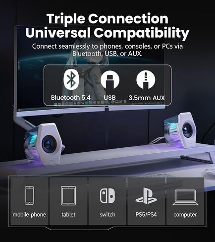 مكبرات الصوت Edifier G2000 Pro 2.0 RGB مع طاقة 64W ، 270 درجة من TempofLow ™ Light Sync ، الصوت المحيطي الظاهري 7.1 - Bluetooth 5.4/USB -C/AUX للكمبيوتر الشخصي ، PS5 ، Xbox (أسود) in Saudi Arabia