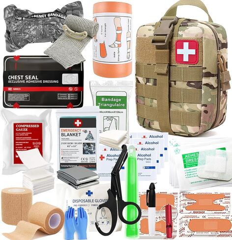 Kit Kit Kit Kit Military Military Medical Aid Admns تنزف حقيبة البقاء على قيد الحياة في حالات الطوارئ المخبرية لمستلزمات التخييم المشي لمسافات طويلة (أحمر) in Kuwait