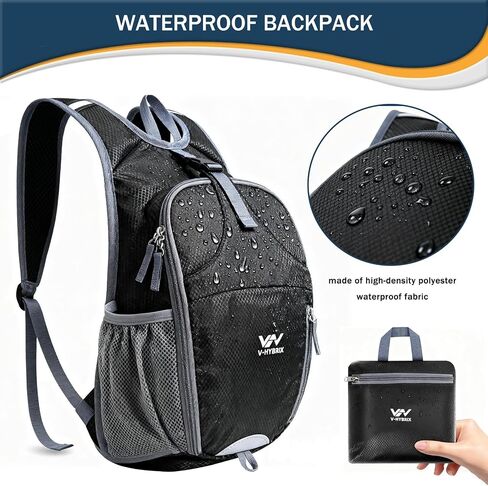 15L Hiking Backpack - Small Lightweight Packable Daypack Travel Outdoor Foldable Shoulder Bag Camping Hiking Backpack for Women Men - Black in Saudi Arabia