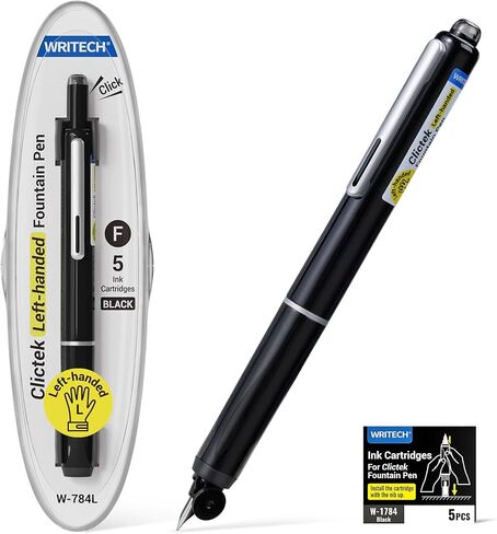 Writech Left Hideed Pens: مجموعة حبر أسود قابلة للسحب على غرار NIB تتضمن 5 خراطيش حبر الكتابة بسلاسة لخطوط الخطوط الوظيفية in Kuwait