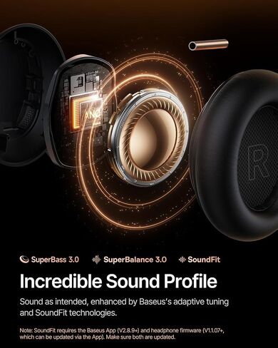 Baseus Inspire XH1 Adaptive Active Noise Cancelling Headphones, Sound by Bose, Dolby Audio, Premium Real-Time Adaptive ANC, Adaptive Tuning Rich Sound, Hi-Res Audio, 100H Playtime - Cosmic Black in Saudi Arabia