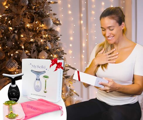 7 LED Light Beauty Tool – Face and Neck Massager with Jade Roller, Case, Black in Saudi Arabia
