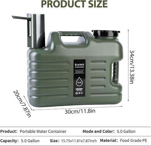 5 Gallon Water Jug with Foldable Auto Pump, BPA-Free Leak-Proof Camping Water Container Spigot, Type-C Rechargeable, Portable Water Dispenser Tank for Hiking, Outdoors & Emergency Water Storage in Kuwait