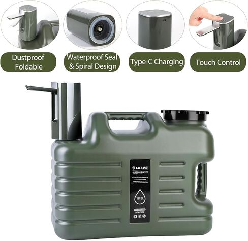 5 Gallon Water Jug with Foldable Auto Pump, BPA-Free Leak-Proof Camping Water Container Spigot, Type-C Rechargeable, Portable Water Dispenser Tank for Hiking, Outdoors & Emergency Water Storage in Kuwait