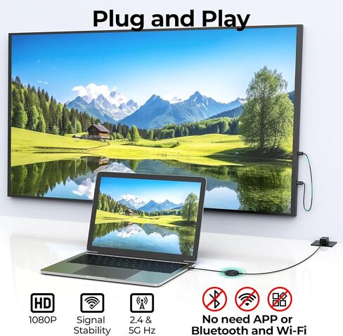 1080P Wireless HDMI Transmitter and Receiver, 5G USB-C to HDMI Extender 98FT/30M, Plug&Play Wireless Display Adapter Stream Video/Audio from Laptop/PC/Smartphone to TV/Projector in Kuwait