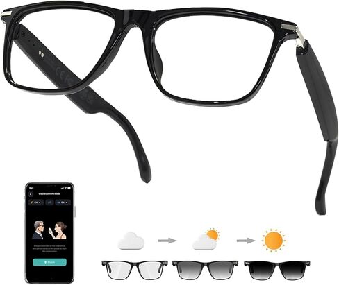 منظمة العفو الدولية نظارات ذكية ، بلوتوث 5.3 نظارات للرجال ، نظارات الترجمة مع 164 لغة ، وعدسة متغيرة للألوان المادية ، وتشغيل الموسيقى والاتصال الخالي من اليدين ، وتصميم للسفر/الاجتماع/الأعمال in Kuwait