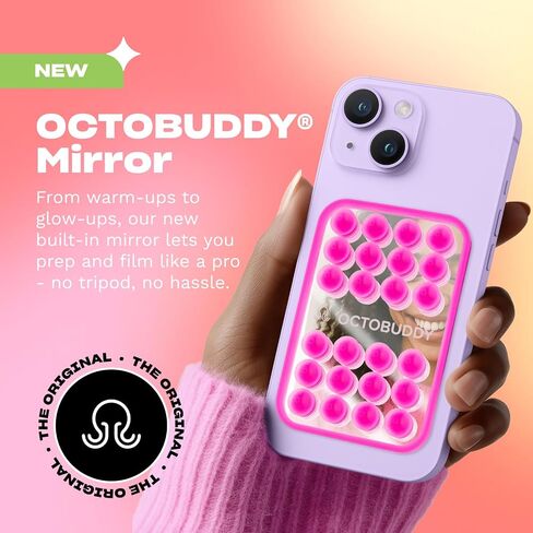 Mirror - OG Suction Cup Phone Mount - Silicone Suction Grip Mobile Holder with Built-in Mirror - Hands-Free Selfies and Videos - Content Creator Accesory - 2.6″ x 3.9″, Transparent in Kuwait
