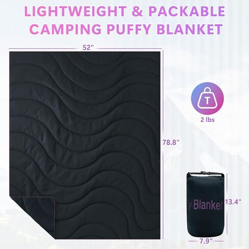 Outdoor Camping Blanket, Packable Down Alternative Puffy Camping Blankets Lightweight Water-Resistant Compact Outdoor Blanket for Airplane Travel Picnic Stadium Hiking Party Cold Weather 55"x78.8" in Saudi Arabia