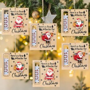 6 Pcs Christmas Money Holders Xmas Party Cash Holder Gifts Bulk Wooden Hanging Christmas Ornament Here's a Few Buck for Xmas Party Favors in Saudi Arabia
