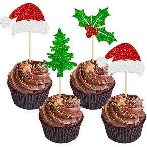 24pcs Christmas One Cupcake Toppers Red Glitter First Birthday Party Cupcake يختار استحمام الطفل in Saudi Arabia