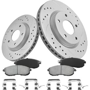 Motorevo الخلفية ، وسادات الفرامل ومجموعة الدوارات المتوافقة مع Nissan Murano 2003-2024 ، OE مضادات الجيوميت مغلفة الفرامل المغلفة + مجموعة فرامل السيراميك الألياف الكربونية (12.1in) 307.6 مم ، 31348 و D1288-8405 in Kuwait