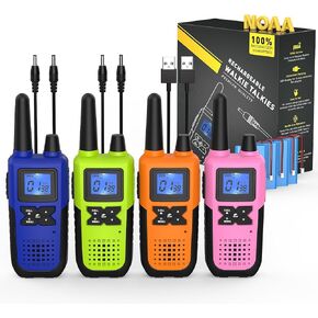 Talkies Walkie للبالغين طويلة المدى مع إعادة شحنها مع NOAA Weather Alert ، متعددة الأغراض 2 Way Radios 4 Pack for Team Collors Care Kids Adventure Family Camping Cruise Cruise in Kuwait
