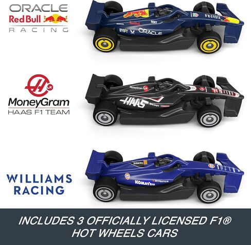 مجموعة مسار سيارة لعبة Hot Wheels ، مسار دائرة Formula 1 Grand Prix مع 3 1:64 Scale Die-Cast Toy Cars ، وضعان من السباقات مع داعم بمحركات in Kuwait