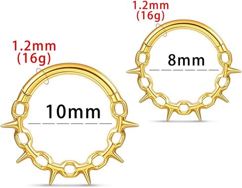 1pc Titanium Nose Rings Hoop 16G Multi-pointed Nose Ring Diameter 8mm/10mm Cartilage Helix Daith Rook Earring Hinged ASTM F136 Septum rings Segment Ring Clicker Piercing Silver-Gold-Black in Kuwait