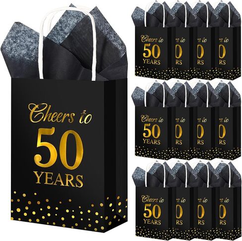 RESHOLED 20 PCS هتافات إلى 70 سنة أكياس الهدايا مع مقبض 70 عيد ميلاد حقيبة هدايا الحفلات الحفلات مع ورقة الأنسجة الأسود والذهبي لصالح جيد هدايا لوازم زفاف عيد ميلاد الذكرى السنوية in Saudi Arabia