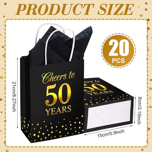 RESHOLED 20 PCS هتافات إلى 70 سنة أكياس الهدايا مع مقبض 70 عيد ميلاد حقيبة هدايا الحفلات الحفلات مع ورقة الأنسجة الأسود والذهبي لصالح جيد هدايا لوازم زفاف عيد ميلاد الذكرى السنوية in Saudi Arabia