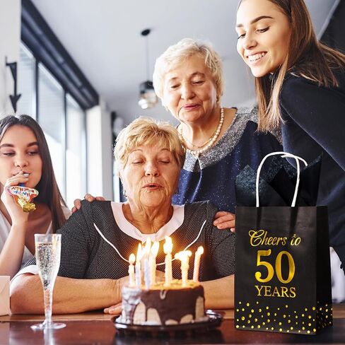 RESHOLED 20 PCS هتافات إلى 70 سنة أكياس الهدايا مع مقبض 70 عيد ميلاد حقيبة هدايا الحفلات الحفلات مع ورقة الأنسجة الأسود والذهبي لصالح جيد هدايا لوازم زفاف عيد ميلاد الذكرى السنوية in Saudi Arabia