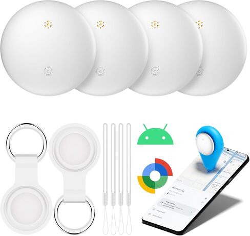 علامات تعقب الهواء- حزمة لـ Android مع Case- Bluetooth Tracker Item Finder للمفتاح والمحفظة والحيوانات الأليفة- يعمل مع Google Find Hub و IP66 Tag و Smart for Android & Samsung White & Black in Kuwait