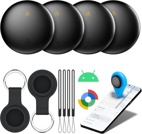 علامات تعقب الهواء- حزمة لـ Android مع Case- Bluetooth Tracker Item Finder للمفتاح والمحفظة والحيوانات الأليفة- يعمل مع Google Find Hub و IP66 Tag و Smart for Android & Samsung White & Black in Kuwait