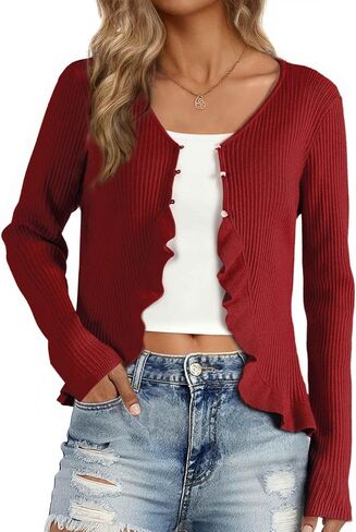Allegra K Ruffle Cardigan for Women's V Neck Long Sleeve Open Front Sweater Knit Bolero Shrugs in Saudi Arabia