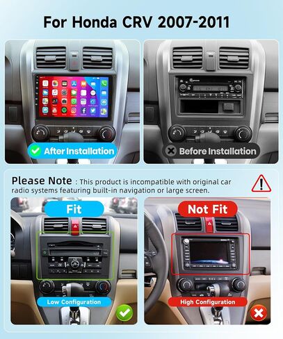 4G+64G Car Radio Stereo for Honda CRV 2007-2011, Wireless CarPlay Android Auto 9 Inch IPS Touch Screen Android 13 GPS Head Unit WiFi Bluetooth DSP Audio USB Dual Mic HD Rear Camera in Saudi Arabia