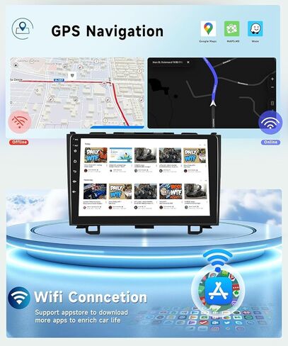 4G+64G Car Radio Stereo for Honda CRV 2007-2011, Wireless CarPlay Android Auto 9 Inch IPS Touch Screen Android 13 GPS Head Unit WiFi Bluetooth DSP Audio USB Dual Mic HD Rear Camera in Saudi Arabia