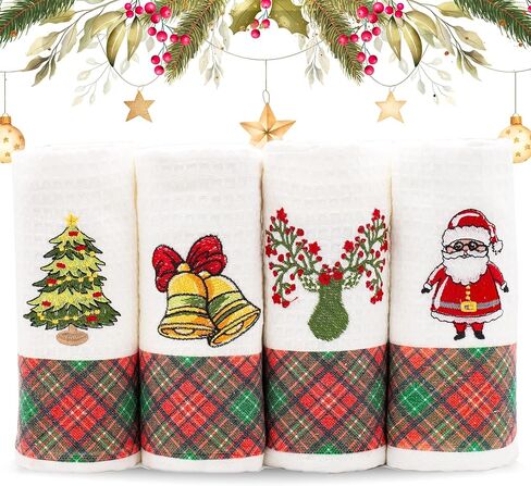 Lavien Home Cotton Kitchen مناشف مجموعة من 4 - مناشف شاي مطرزة لافندر ، ونسج وافل للوافل والامتصاص مع منقوشة ، 16x24 بوصة in Kuwait