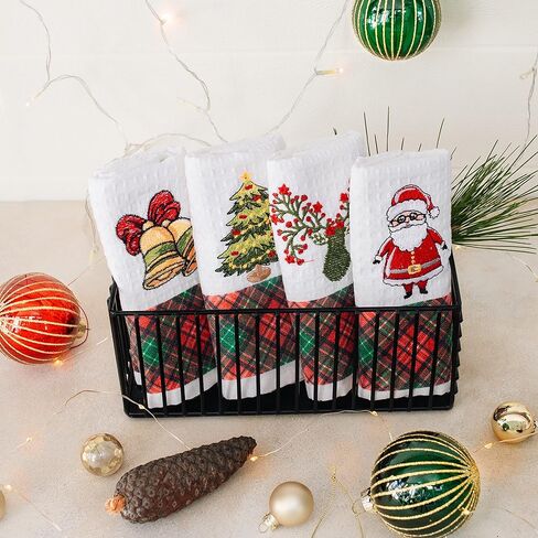 Lavien Home Cotton Kitchen مناشف مجموعة من 4 - مناشف شاي مطرزة لافندر ، ونسج وافل للوافل والامتصاص مع منقوشة ، 16x24 بوصة in Kuwait