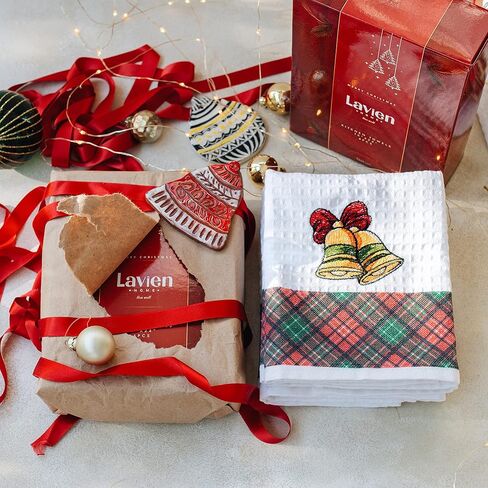 Lavien Home Cotton Kitchen مناشف مجموعة من 4 - مناشف شاي مطرزة لافندر ، ونسج وافل للوافل والامتصاص مع منقوشة ، 16x24 بوصة in Kuwait