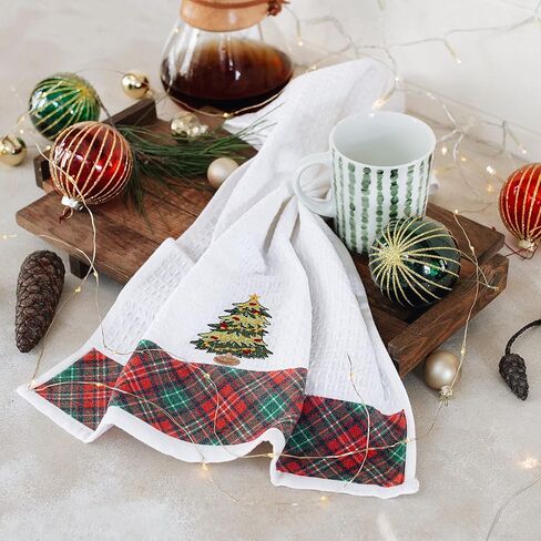Lavien Home Cotton Kitchen مناشف مجموعة من 4 - مناشف شاي مطرزة لافندر ، ونسج وافل للوافل والامتصاص مع منقوشة ، 16x24 بوصة in Kuwait