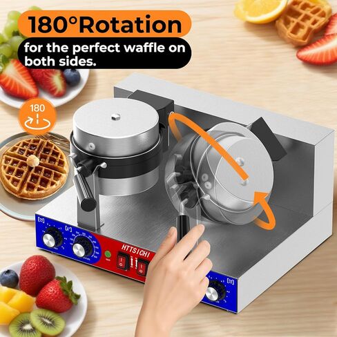 Commercial Belgain Waffle Maker - Rotating Double Waffle Maker w/Non-stick and 1.2 in Thick, Filp Belgian Waffle Machine w/ 122-572℉ Temp Range and Timer, Stainless Steel Waffle Iron, 2400W in Saudi Arabia
