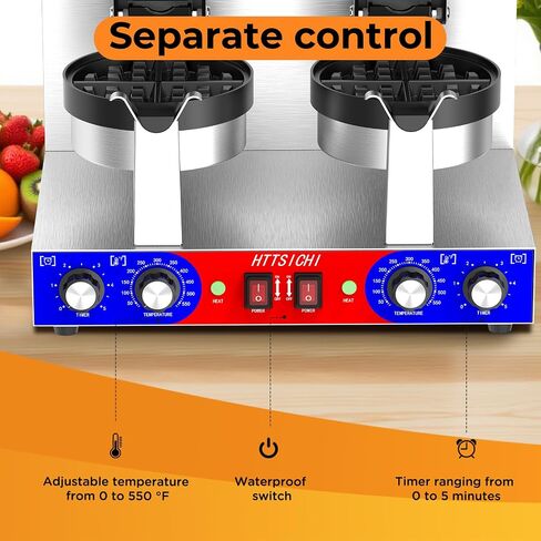 Commercial Belgain Waffle Maker - Rotating Double Waffle Maker w/Non-stick and 1.2 in Thick, Filp Belgian Waffle Machine w/ 122-572℉ Temp Range and Timer, Stainless Steel Waffle Iron, 2400W in Saudi Arabia