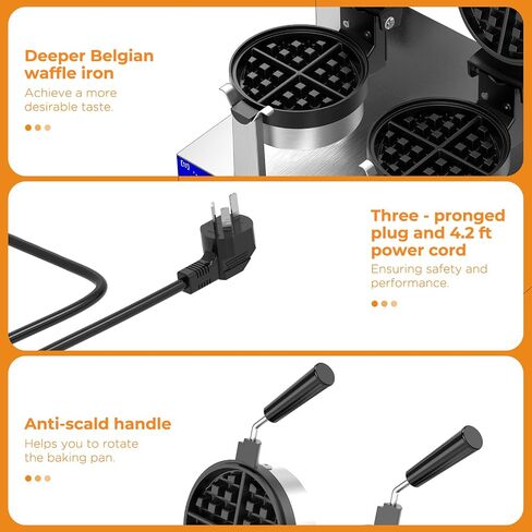 Commercial Belgain Waffle Maker - Rotating Double Waffle Maker w/Non-stick and 1.2 in Thick, Filp Belgian Waffle Machine w/ 122-572℉ Temp Range and Timer, Stainless Steel Waffle Iron, 2400W in Saudi Arabia