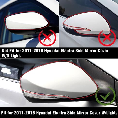 yumzeco متوافق مع Hyundai Elantra MD Side Mirror Cover Cap 2011 2012 2013 2014 2015 2015 ، CAPER Side Mirror Caps بديل W/Light ، Clip-On Replac in Kuwait