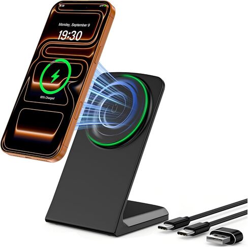 MAG Safe Charger Stand for iPhone: محطة شحن لاسلكية سريعة معتمدة من QI لسلسلة iPhone 16/15/14/13/12 (Onyx Black) in Kuwait