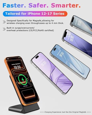 MAG Safe Charger Stand for iPhone: محطة شحن لاسلكية سريعة معتمدة من QI لسلسلة iPhone 16/15/14/13/12 (Onyx Black) in Kuwait
