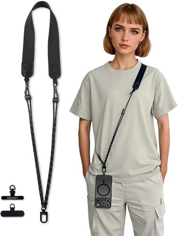 Phone Lanyard Crossbody - حزام هاتف قابل للتعديل ومريح للسفر ، والاستخدام في الهواء الطلق ، والاستخدام اليومي ، وملاءمة عالمية للرجال والنساء (أسود) in Kuwait