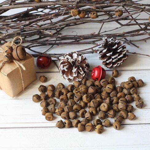 100 قطعة ريفية Primitive Craft Mini Jingle Bells ، لصياغة أجراس الزهور الزهور ، منزل العطلات وديكورات عيد الميلاد (ROSTY 0.39 بوصة) ....... in Kuwait